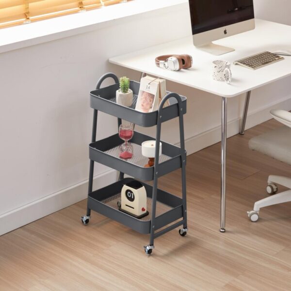 Carucior pentru depozitare cu 3 rafturi Gri - HR-3CART-GREY