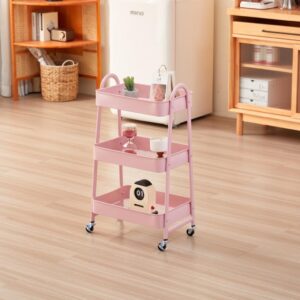 Carucior pentru depozitare cu 3 rafturi Roz - HR-3CART-PNK