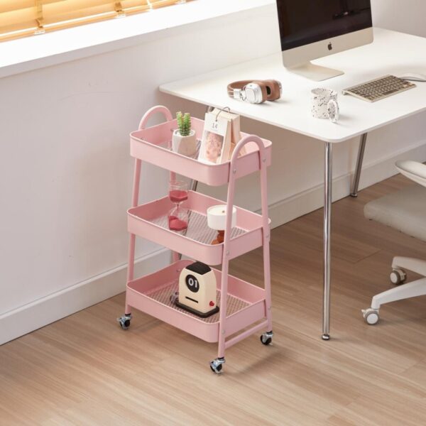 Carucior pentru depozitare cu 3 rafturi Roz - HR-3CART-PNK