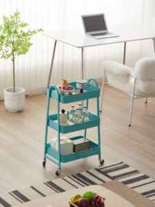 Carucior pentru depozitare cu 3 rafturi - Turcoaz - HR-3CART-GRN