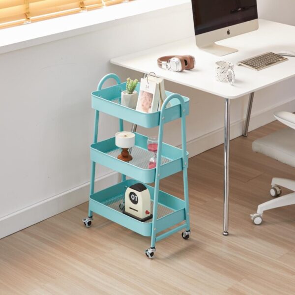 Carucior pentru depozitare cu 3 rafturi - Turcoaz - HR-3CART-GRN