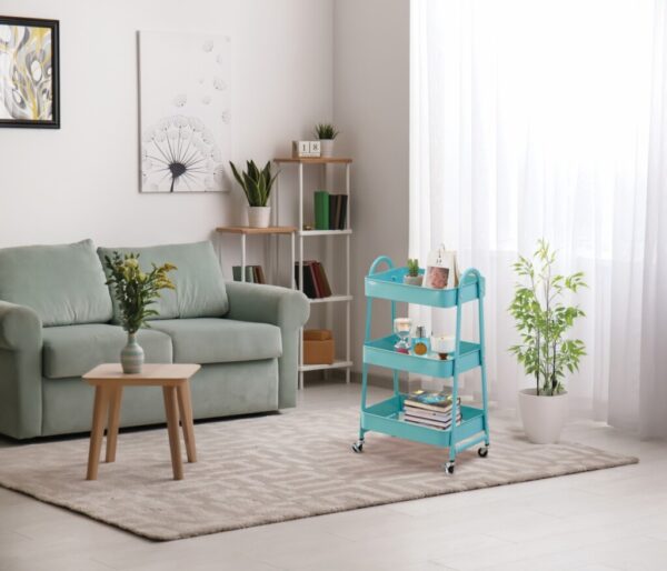 Carucior pentru depozitare cu 3 rafturi - Turcoaz - HR-3CART-GRN