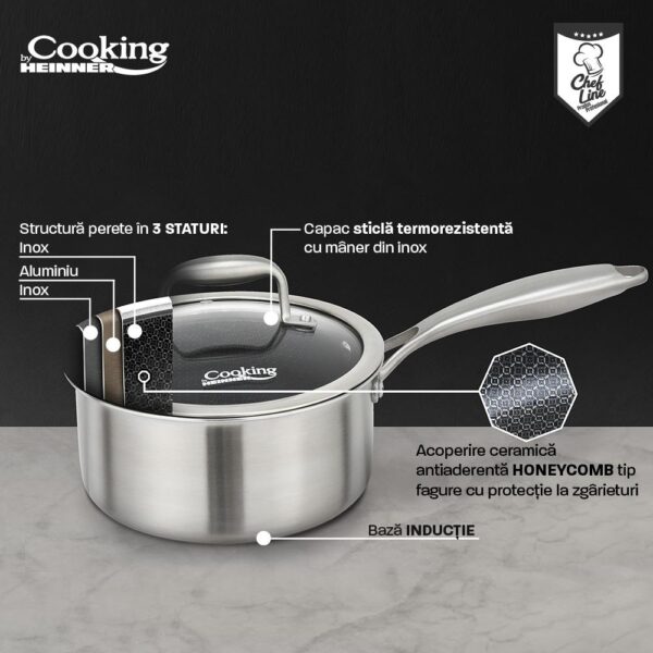 CASEROLA CU CAPAC, 16x8.5 CM, 1.6 L, TITANIUM3, COOKING BY HEINNER - HR-MRK-16
