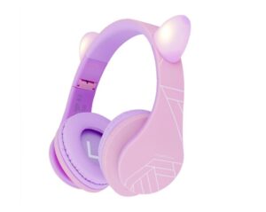 Casti Over-ear PowerLocus KidsCat, wireless, Multicolor - PWL-P2KIDSCAT-PURPLEPINK