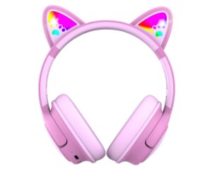 Căști pentru copii cu microfon PowerLocus Bobo, wireless, roz - PWL-BOBOCAT-PINK