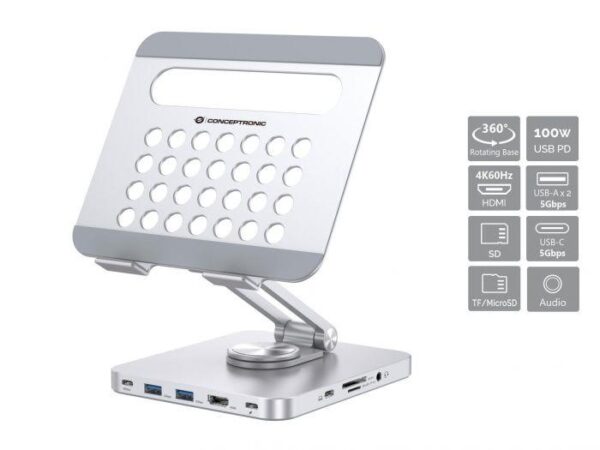 Conceptronic DONN26G Tablet Stand with 8-in-1 USB 3.2 Gen 1