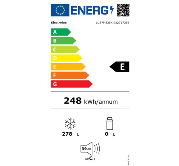 Congelator Electrolux LUS7ME28X, 6 rafturi, 278 l, No Frost