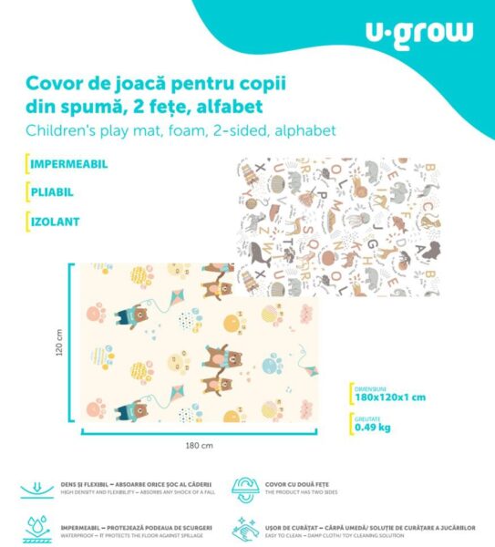 Covor de joaca pentru copii U-Grow, din spuma, pliabil, 2 fete - UG-F10120-2