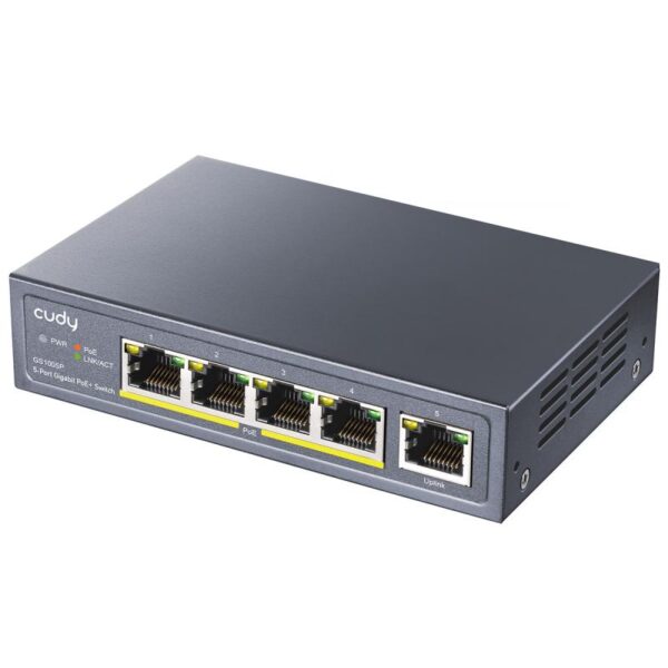 CUDY 5-Port 10/100/1000M PoE+ Switch 60W, 5 10/100/1000M ports - GS1005P
