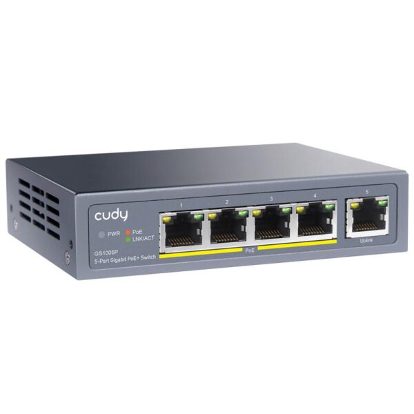 CUDY 5-Port 10/100/1000M PoE+ Switch 60W, 5 10/100/1000M ports - GS1005P