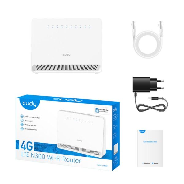 CUDY N300 Wi-Fi 4G LTE Cat.4 Router, build-in 4G LTE modem - LT400E