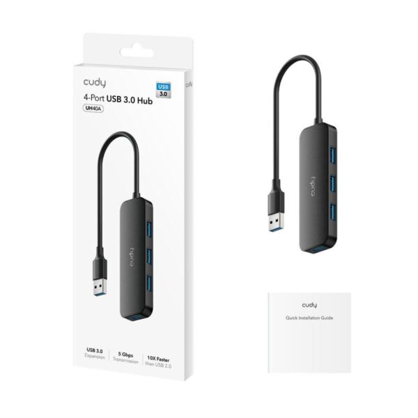 CUDY USB-A to 4-Port USB-A 3.0 Hub, Plastic housing - UH40A