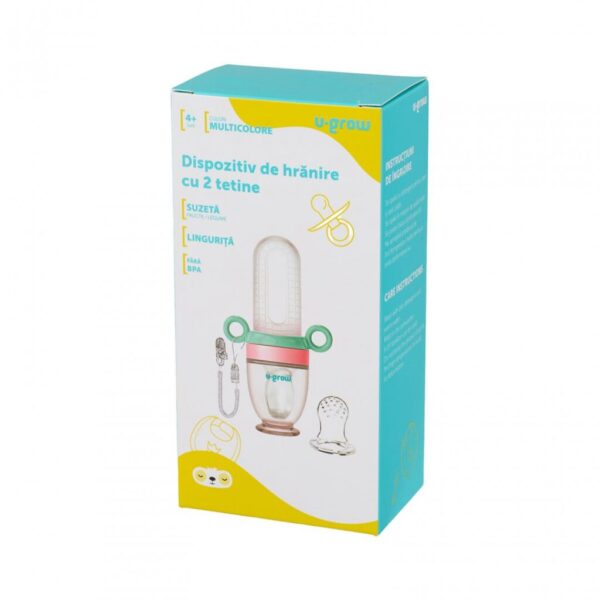 Dizpozitiv de hranire cu 2 tetine: suzeta fructe + lingurita, U-Grow - UG-236
