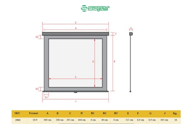 Ecran de proiectie manual, cu prindere in tavan/perete Sopar - SP3302