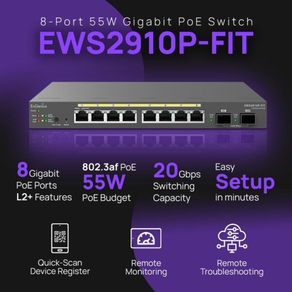 EnGenius Managed / stand-alone Desktop 8-port GbE 55W Switch - EWS2910P-FIT