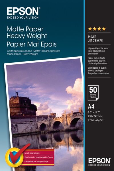 EPSON A4 MATTE PHOTO PAPER 50 SHEETS, 167gsm - C13S041256