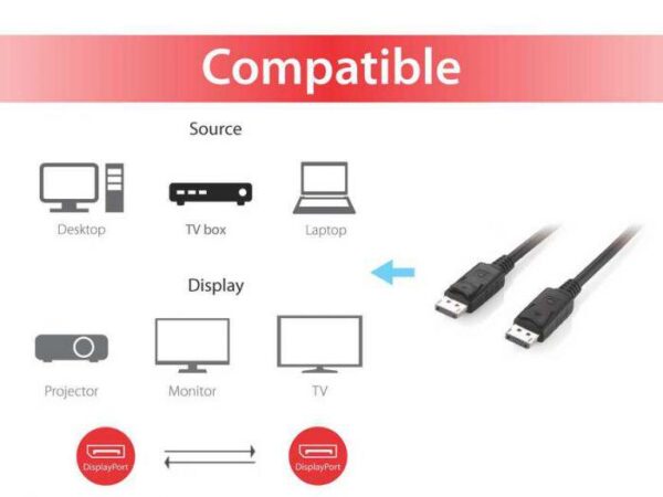 EQUIP 119332 DisplayPort 1.2 Cable, 2.0m, 4K/60Hz, 20x12x2000mm - 000000000000119332