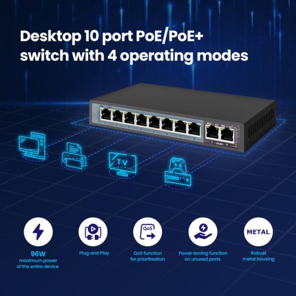 Extralink CERES PoE Switch 8x 100Mb/s PoE/PoE+ 2x RJ45 - EX.3906