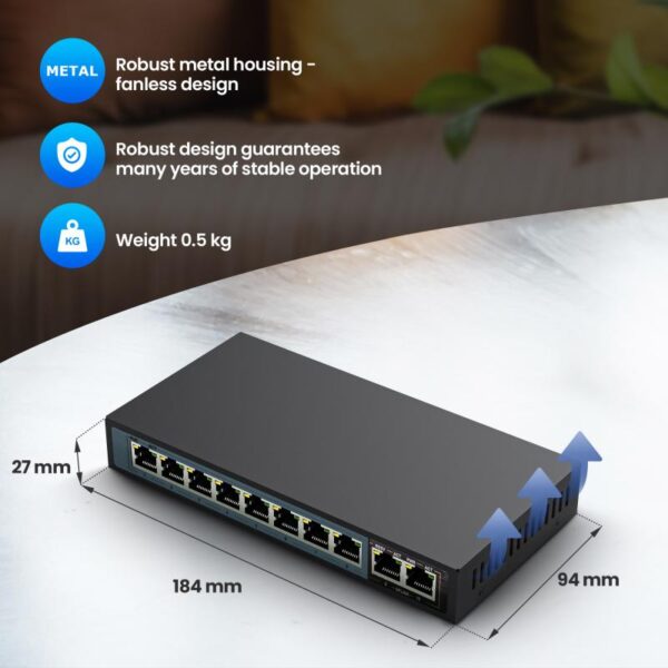 Extralink CERES PoE Switch 8x 100Mb/s PoE/PoE+ 2x RJ45 - EX.3906