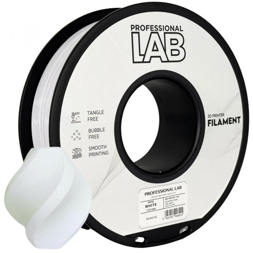 Filament 3D Proffesional Lab, Diamentru 1.75mm, Greutate: 1KG - PETG WHITE | PROF. LAB-01 Filament 3D Proffesional Lab, Diamentru 1.75mm, Greutate: 1KG - PETG WHITE | PROF. LAB - imagine 1