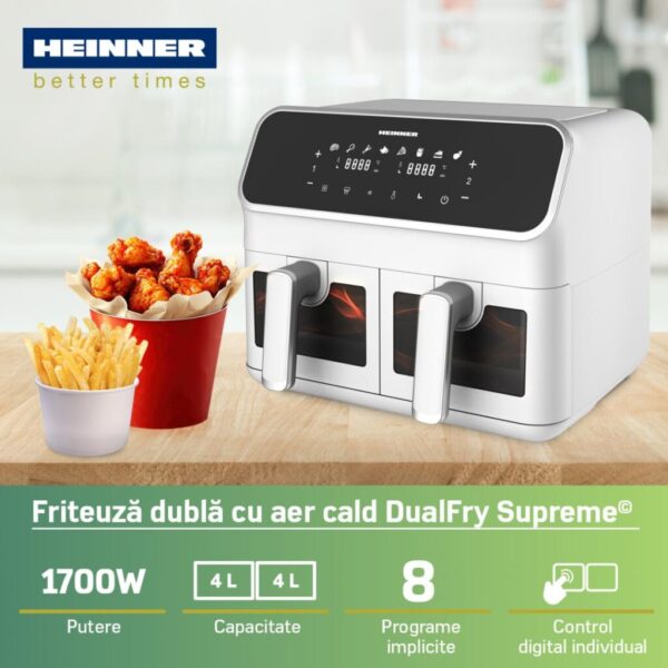 FRITEUZA DUBLA CU AER CALD HEINNER DUALFRY SUPREME HAF-H8DB17WH