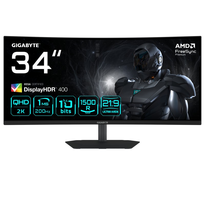 GIGABYTE G34WQC2 34" WQHD Curved Gaming Monitor - 3440 x 1440 - G34WQC2 EK-01 GIGABYTE G34WQC2 34" WQHD Curved Gaming Monitor - 3440 x 1440 - G34WQC2 EK - imagine 1