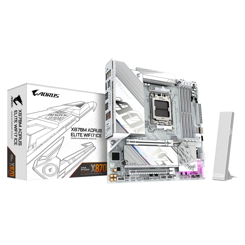 GIGABYTE X870M AORUS ELITE WIFI7 ICE. Processor manufacturer: AMD - X870M A ELITE WF7 ICE-01 GIGABYTE X870M AORUS ELITE WIFI7 ICE. Processor manufacturer: AMD - X870M A ELITE WF7 ICE - imagine 1