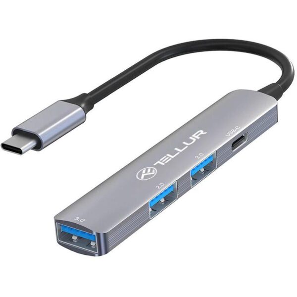 Hub USB 3.1 Tellur, 4 port: 2xUSB 2.0 + 1xUSB-C + 1xUSB 3.0, gri - TLL321051