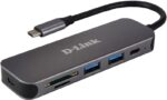 HUB USB D-LINK DUB-2325, USB Type C, cablu 10 cm, metalic, argintiu