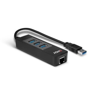 Hub USB Lindy LY-43176, 3 porturi 3.0 + Ethernet, negru