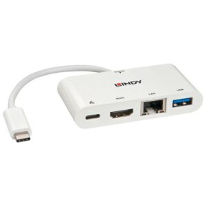 Hub USB Lindy LY-43239, USB 3.1 Type C - HDMI, alb