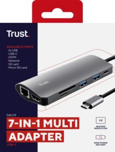 Hub USB Trust Dalyx, 7 porturi USB-C, negru - TR-23775