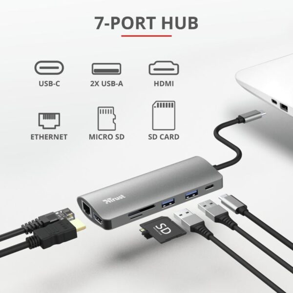 Hub USB Trust Dalyx, 7 porturi USB-C, negru - TR-23775