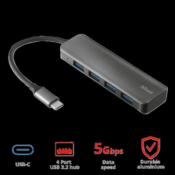 Hub USB Trust Halyx, 4 porturi USB 3.2, negru - TR-23328