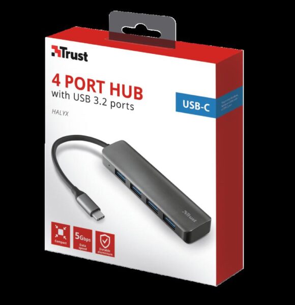 Hub USB Trust Halyx, 4 porturi USB 3.2, negru - TR-23328