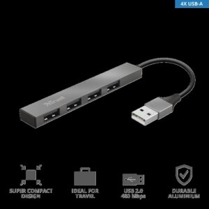 Hub USB Trust Halyx Aluminium, 4 porturi, aluminiu - TR-23786