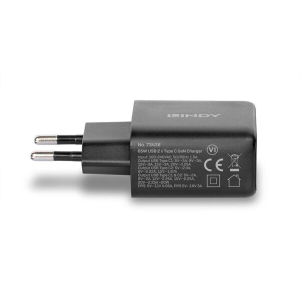 Incarcator Lindy 2x USB Type-C GaN 65W - LY-73438