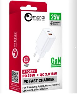 Lemontti Incarcator Retea GaN Dual Port 1x Type-C si 1x USB-A QC 3.0 - LEMIRDPGT25WA