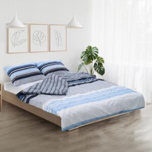 Lenjerie dubla, 100% bumbac, 4 piese, Azul - HR-4BED-132-AZUL