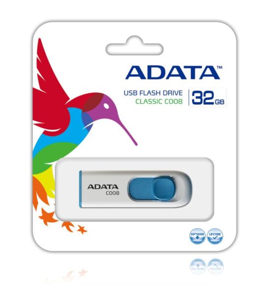 Memorie USB Flash Drive ADATA C008, 32GB, USB 2.0, alb - AC008-32G-RWE