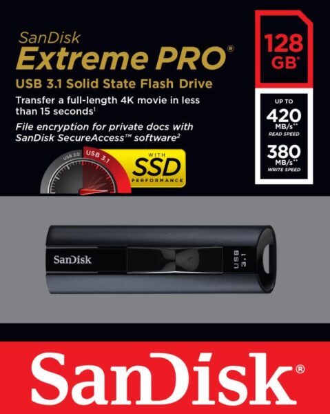 Memorie USB Flash Drive SanDisk Extreme PRO, 128GB, USB 3.1 - SDCZ880-128G-G46