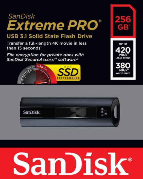 Memorie USB Flash Drive SanDisk Extreme PRO, 256GB, USB 3.1 - SDCZ880-256G-G46