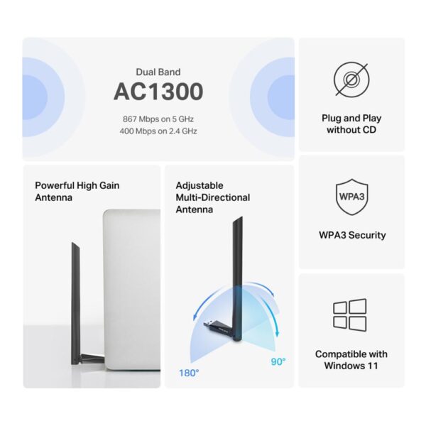 Mercusys Adaptor USB Dual Band High Gain AC1300, Standarde - MA30H