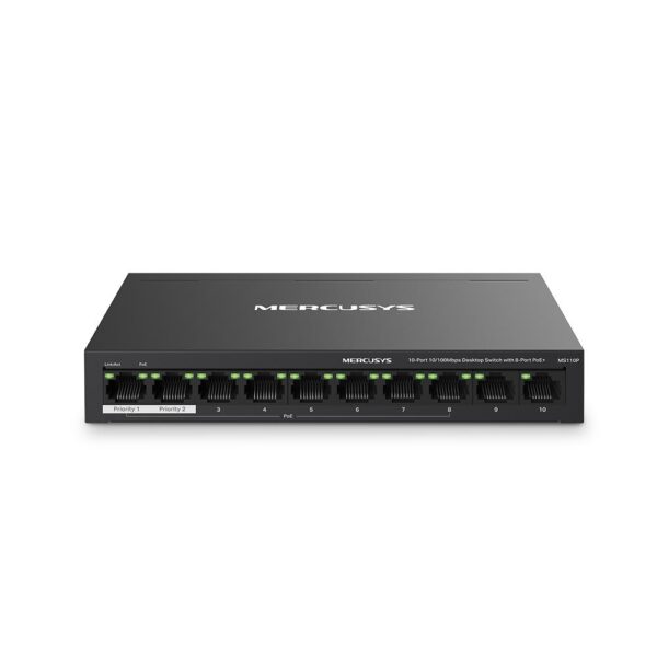 MERCUSYS DESKTOP SWITCH 10PORT MS110P POE, Interfata: 10× 10/100 Mbps