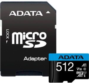 MicroSD ADATA 512GB citire 100 MB/s, scriere 25 MB/s - AUSDX512GUICL10A1-RA1