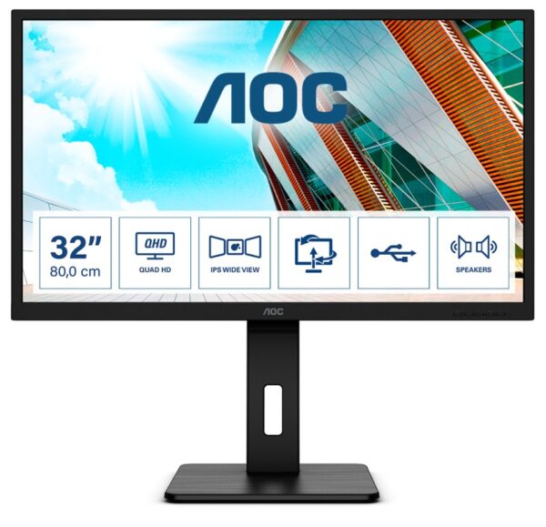 Monitor LED AOC Q32P2, 31.5", QHD IPS, 4ms, 75Hz, negru