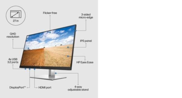 MONITOR LED HP EliteDisplay E27q G4, 27", QHD IPS, 5ms, 60Hz, negru - 9VG82AA