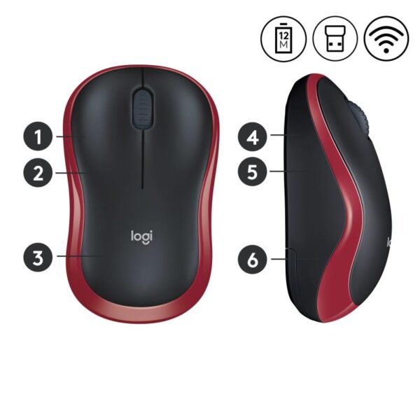 Mouse Logitech M185 Wireless, 1000 DPI, rosu - 910-002240