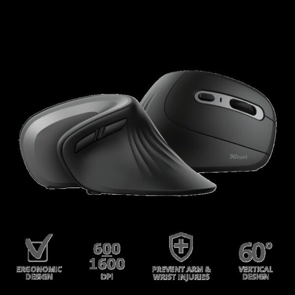 Mouse Trust Verro Ergonomic, Wireless, negru - TR-23507