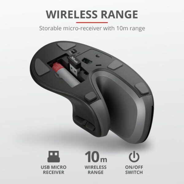 Mouse Trust Verro Ergonomic, Wireless, negru - TR-23507